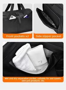 Dettaglio del comparto separazione secco-umido e tasche funzionali della borsa sportiva