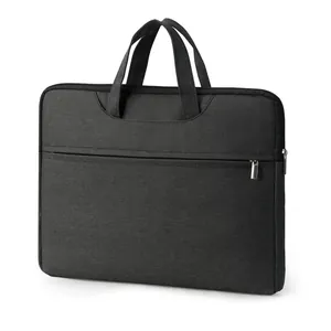 Waterproof Oxford fabric laptop briefcase with top handles and front zipper in dark grey