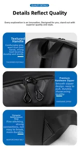 Detail of durable matte backpack with reinforced top handle and smooth metal zippers