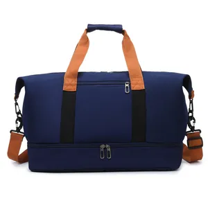 Borsa da viaggio capiente con scomparto scarpe e tessuto blu resistente per sport