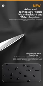Detail of durable water-resistant fabric on black rolltop backpack with scratch test