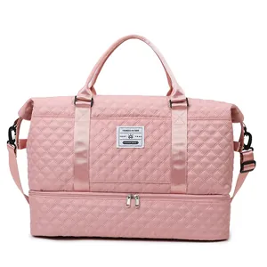 Large Capacity Quilted Travel Bag For Women Men Waterproof Gym Sports Duffel Bag With Shoe Compartment Dry Wet Separation