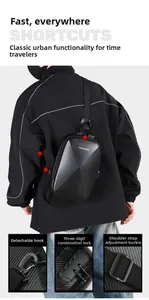 Detail of carbon fiber texture chest bag with security combination lock and metal hook