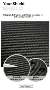 Detail view of high-density waterproof fabric with carbon fiber texture and scratch resistance