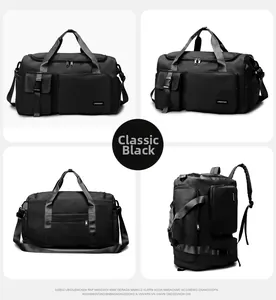 Sac de voyage noir polyvalent avec poche à boucle et bandoulières réglables