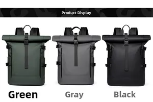 Tre zaini roll-top impermeabili in verde, grigio scuro e nero per i tuoi viaggi