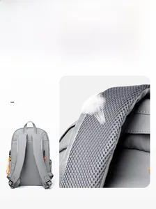 Close-up of grey backpack honeycomb breathable shoulder straps with ergonomic design