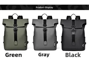 Zaini impermeabili con chiusura roll-top nei colori verde, grigio e nero con fibbia