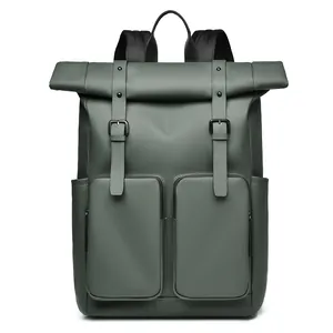 Minimalist Roll Top Backpack Waterproof Nylon Large Capacity Travel Rucksack For Men Women Casual Daypack Industrial Style