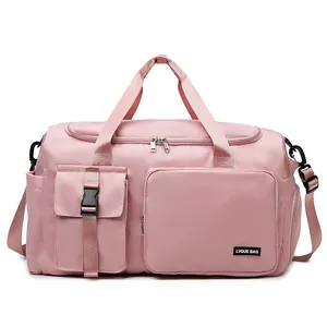 Bolsa de viaje rosa de gran capacidad con correas para el deporte y el gimnasio de fitness