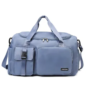 Bolso deportivo de gran capacidad para mujer en nylon gris azulado con correa ajustable