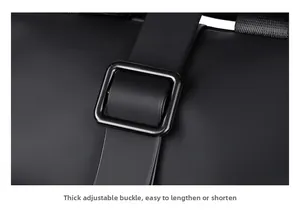 Detail of the durable buckle and nylon strap for easy length adjustment on backpack