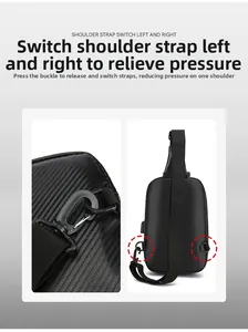 Detail of waterproof chest bag featuring switchable left and right shoulder strap hooks