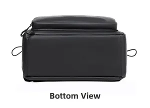 Bottom view of black men's travel backpack showing durable waterproof fabric and seams