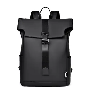 Zaino da Uomo in Tessuto Oxford Impermeabile Roll-top Con Fibbia Magnetica Minimalista Borsa per Laptop per Viaggi Quotidiano