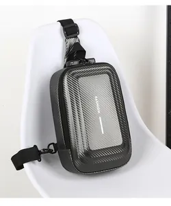 Detail of hard shell chest bag with carbon fiber texture and secure anti-theft combination lock