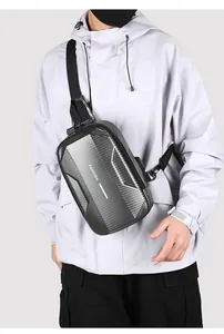 Detail of carbon fiber texture chest bag with security password lock and fashion logo