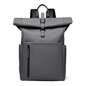 Waterproof roll-top backpack in dark grey matte finish for commuting and travel