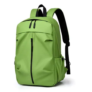 Mochila minimalista verde hierba resistente al agua con cremallera frontal para diario