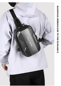 Detail of waterproof carbon fiber texture sling bag with anti-theft combination lock