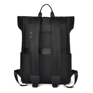 Zaino nero moderno resistente all'acqua con tasca antifurto e fascia per trolley