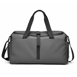 Borsa da viaggio grigio scuro impermeabile di grande capacità con tracolla e fibbie