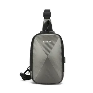 Men's crossbody chest bag with carbon fiber texture, anti-theft lock and USB port