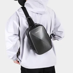 Men's hard shell sling bag with carbon fiber texture and secure combination lock
