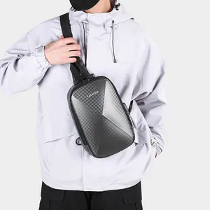 Men's anti-theft sling bag with carbon fiber texture, hard shell, and combination lock