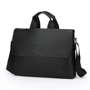 Schwarze Business-Laptoptasche aus Leder mit Tragegriff und verstellbarem Gurt