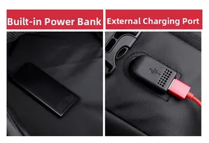 Vue détaillée du sac à dos d'affaires avec câble interne et port de chargement USB externe