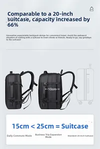 Vue détaillée de l'extension du sac passant de 15cm à 25cm pour plus de rangement
