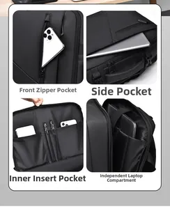 Detailed interior of business laptop backpack showing laptop compartment and pockets