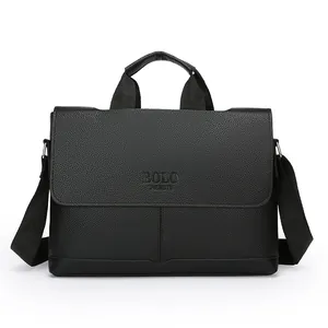 Borsa da Uomo Business in Pelle PU con Trama Litchi Valigetta per Documenti Ufficio Borsa a Tracolla Portatile per Laptop Nero