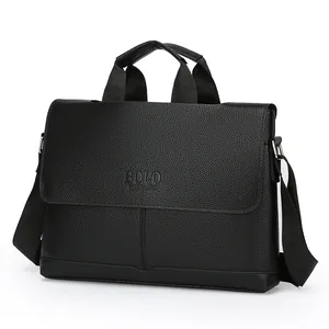 Borsa da lavoro nera da uomo in pelle martellata con manici e tracolla rimovibile