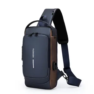 Wasserdichte diebstahlsichere Brusttasche in Blau mit USB-Ladeanschluss und Schloss