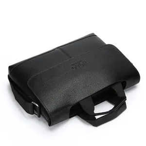 Borsa porta PC da uomo in pelle martellata nera per ufficio con tracolla inclusa