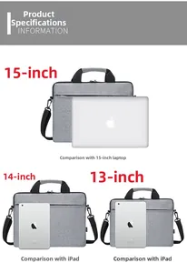 Gray fabric laptop bag with top handles and front pocket available in 13 14 15 inch sizes