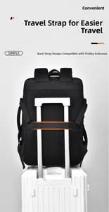 Macro view of travel backpack luggage strap secured onto a white suitcase handle