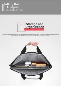 Detail of multi-layer interior compartments in a gray laptop sleeve for accessories