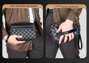 Primer plano de bolso de mano para hombre que muestra estilos de transporte manual y de muñeca