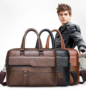 Detailed view of the multi-functional business briefcase with premium textured PU leather