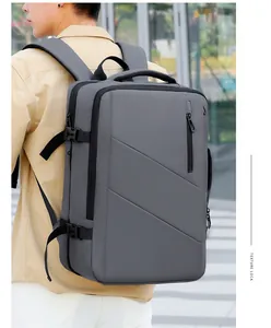 Vue détaillée du sac à dos business gris avec boucles latérales et texture fine
