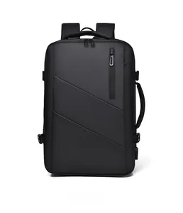 Detail of waterproof business backpack with USB charging port and geometric design