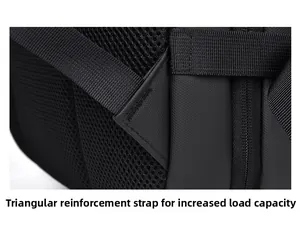 Detail of triangle reinforcement strap and breathable mesh on heavy duty backpack