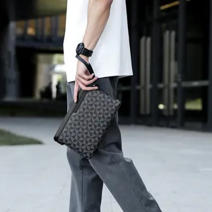 Heren zakelijke clutch met grijs geometrisch patroon voor een moderne uitstraling