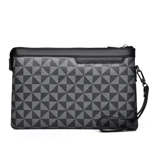 Heren zakelijke clutch met grijs en zwart geometrisch driehoekspatroon en polsbandje