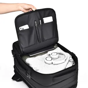 Business travel backpack with expandable storage and organized laptop compartments