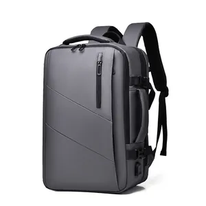 Large capacity dark grey business laptop backpack with USB port and waterproof fabric
