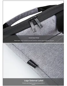 Detail showing dual metal zippers and durable fabric texture on 14 inch notebook bag